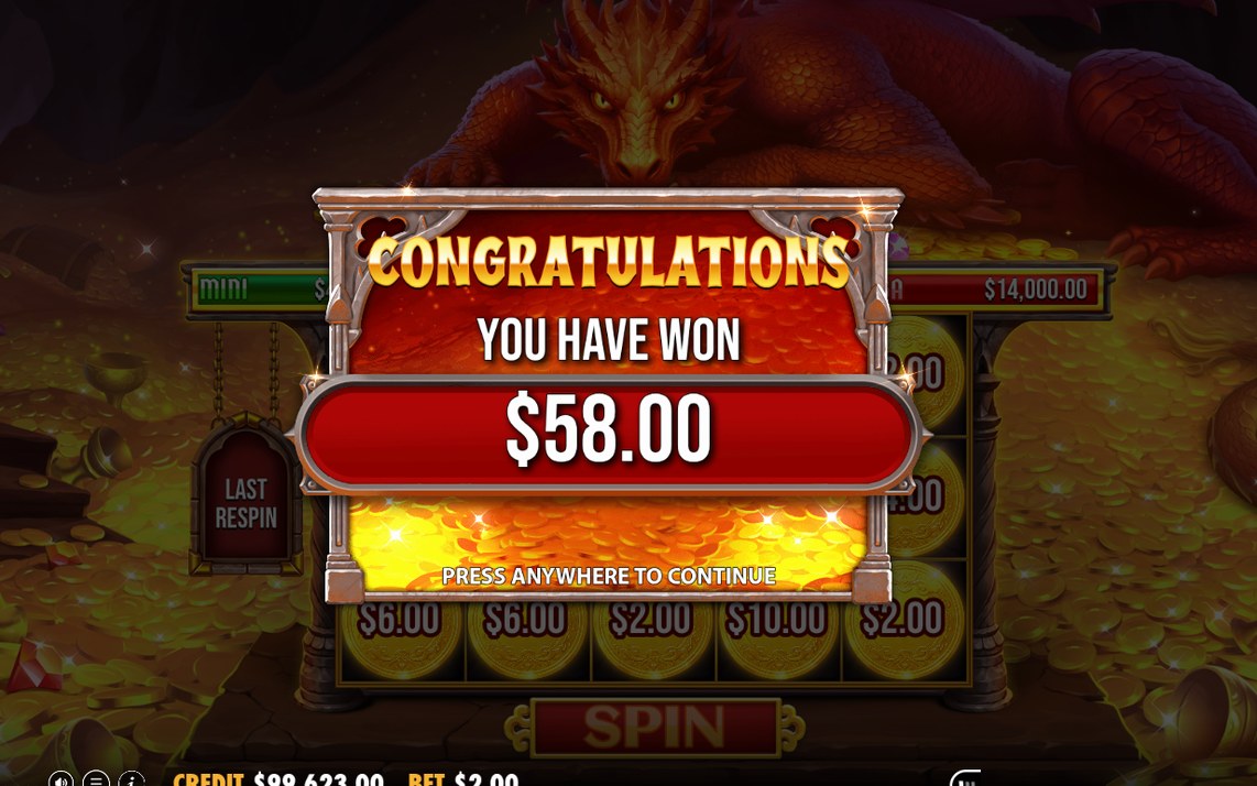 Win screen with the amount won in A$