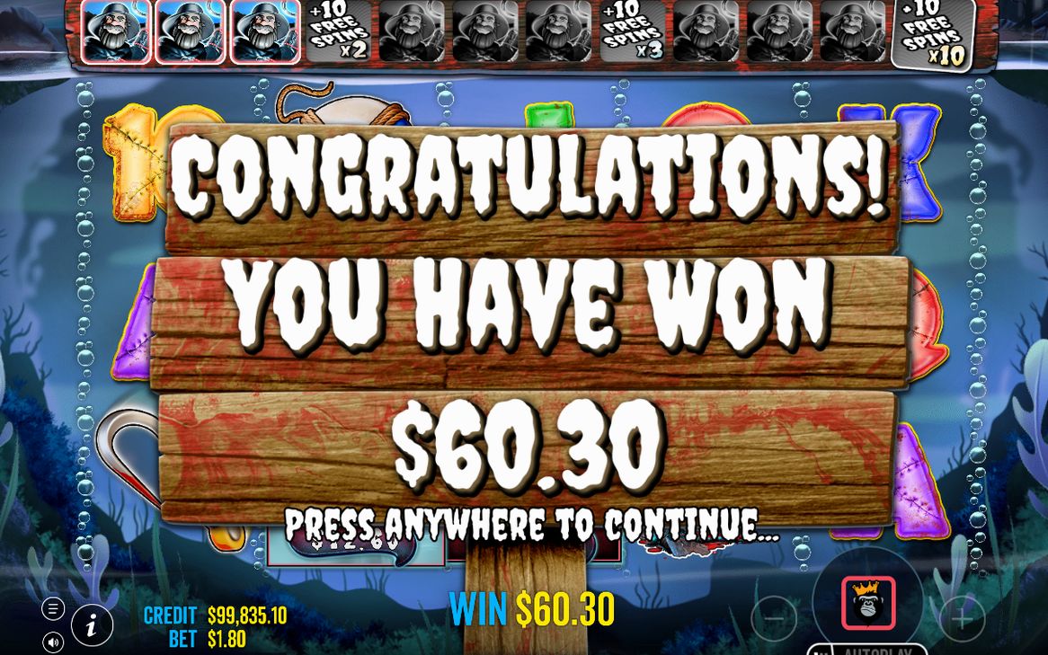 Win screen after the MONEY values are collected